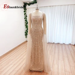 Luxury Pearls Evening Graduation Dresses for Women with Cape Sleeves 2024 Mermaid Formal Prom Wedding Party Gowns Customized