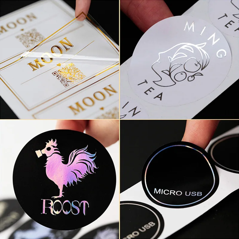 Waterproof transparent PVC self-adhesive stickers custom bronzing logo QR code sealing stickers manufacturers custom printing