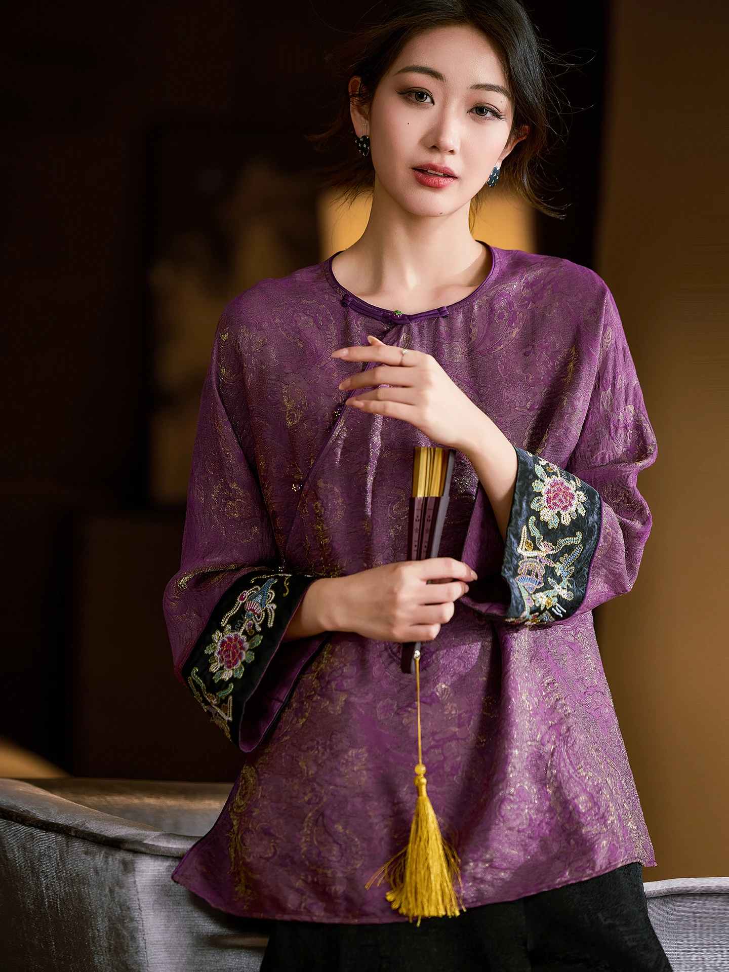 

Элегантная женская рубашка с вышивкой и длинными рукавами в китайском ретро-стиле, повседневная, дышащая, модная, весенняя новинка, большие размеры