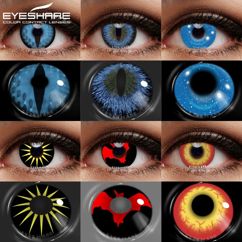 EYESHARE 1 Pair Halloween Cosplay Color Contact Lenses Cosplay Anime Eye Colored Contacts Lenses for Eyes Scary Cosplay Lenses