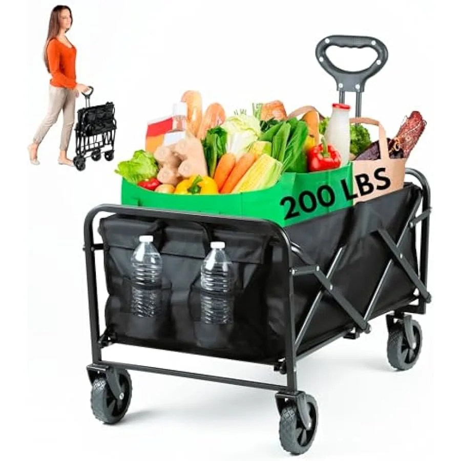 Befrima Heavy Duty Collapsible Wagon Cart - Multi-Functional Shopping and Camping Utility Cart with 4 Wheels Foldable Beach Car
