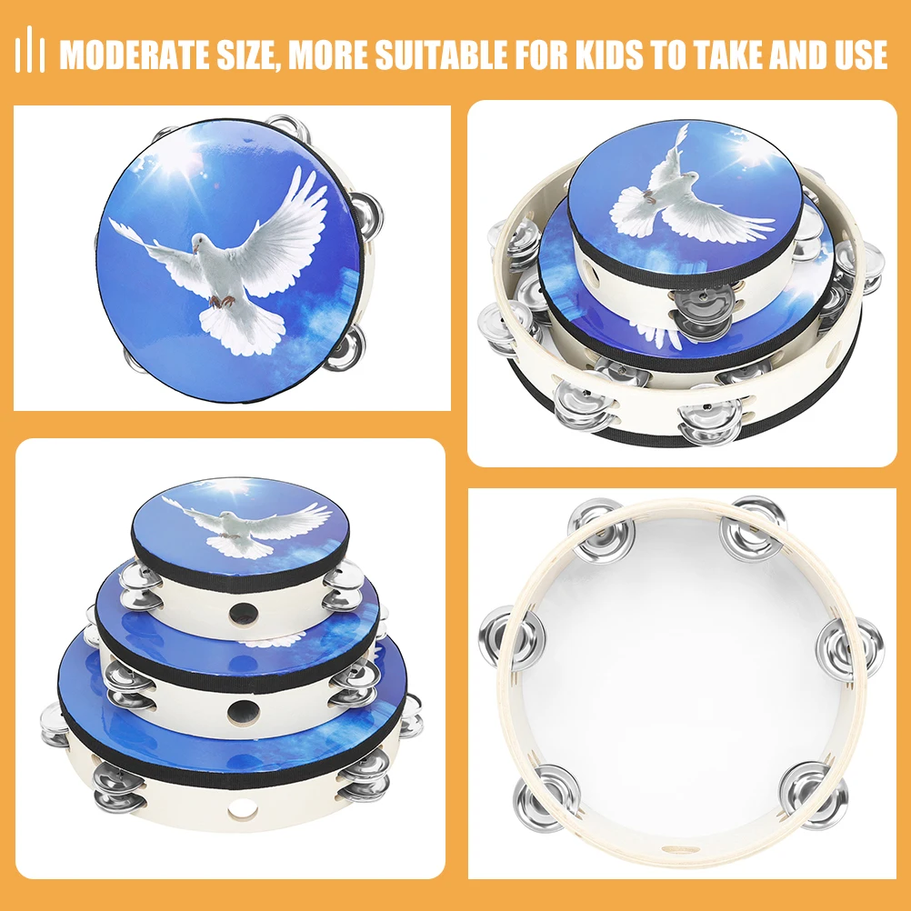 

3 Pcs Kids Music Instrument Tambourine Handheld for Double Row Solid Wood Child