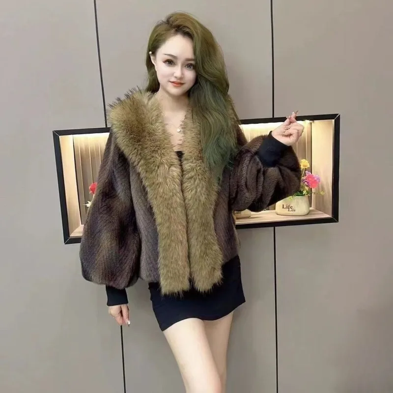 ファー襟付きの新しい高級エレガントなレディースコート、暖かいショート丈ワンピースデザイン、人気でおしゃれな冬用ファーコート