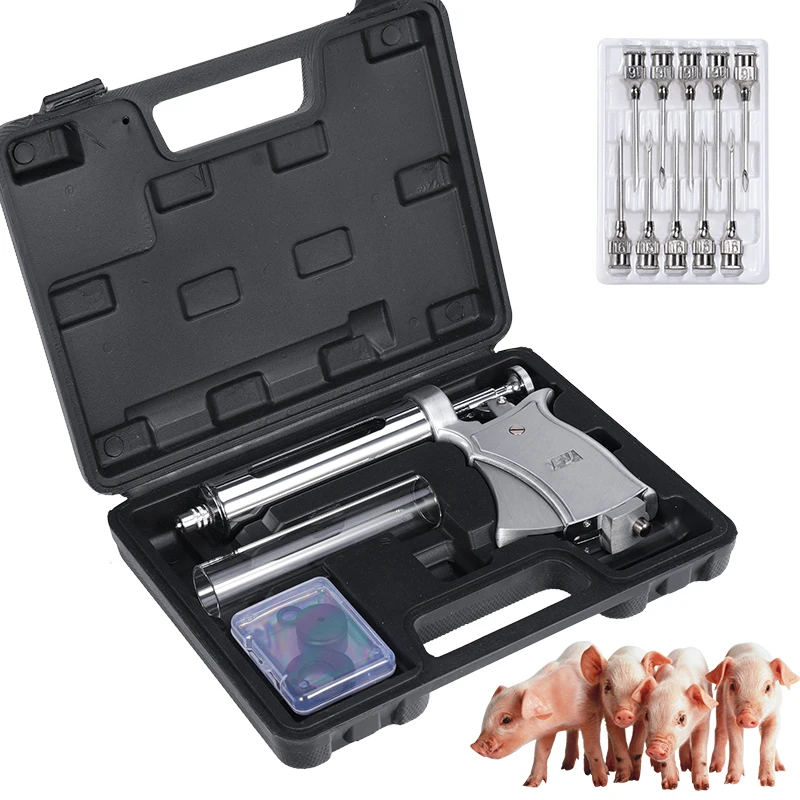 

50 мл регулируемый шприцевой пистолет с животными с 10 иглами, автоматический непрерывный шприц из нержавеющей стали для коровы, свиней, овец