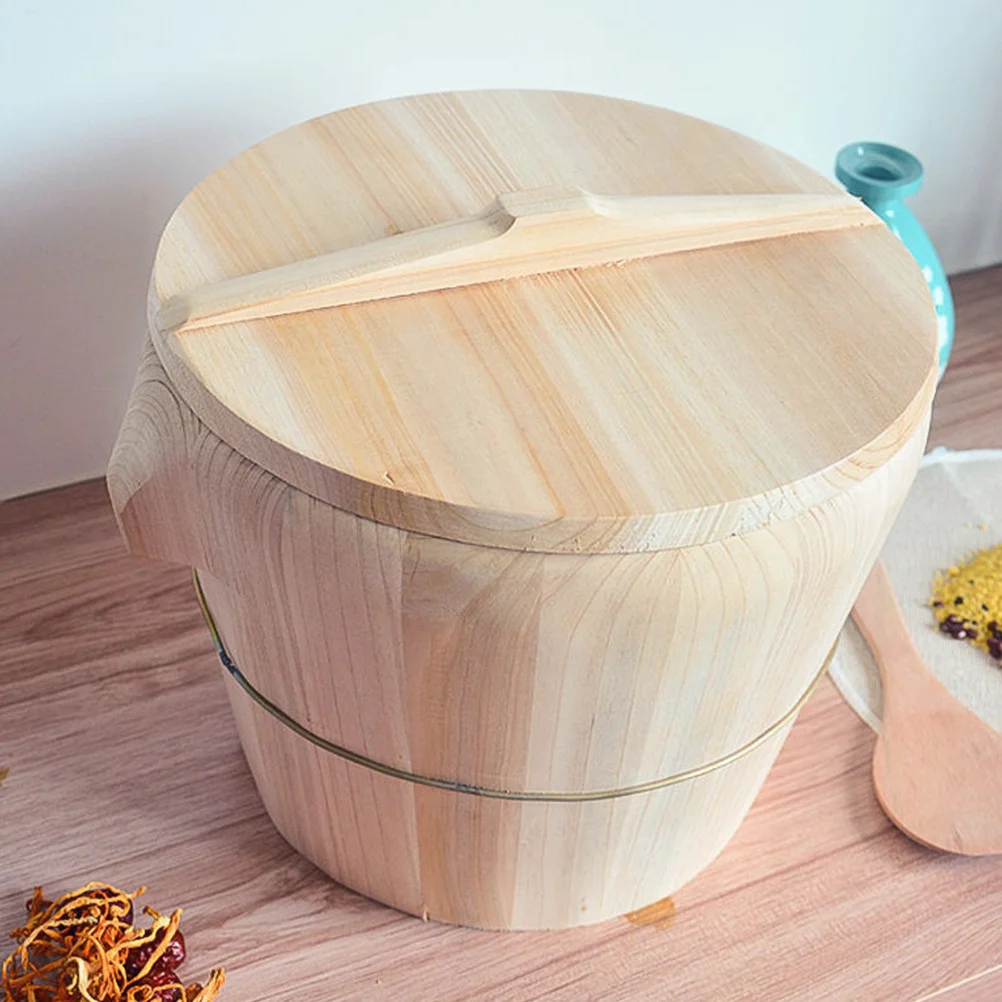 

1 set Round Steamer Bucket Natural Chinese Wood Steamed Rice Evenly Smooth Surface Food-Safe Kitchen Gadget Rice Storage