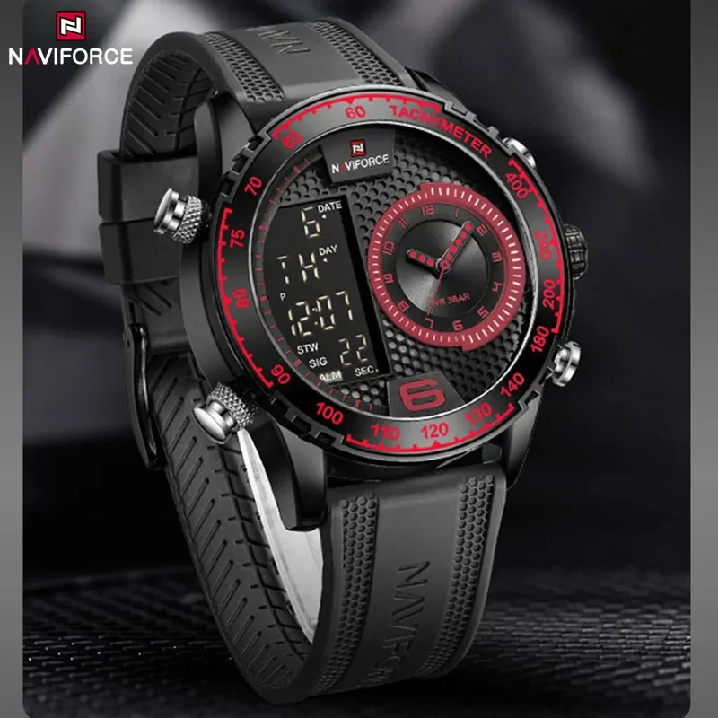 2024 New NAVIFORCE Men Watch Silicone Strap Digital Sport Luxury Chronograph Quartz Wristwatch Dual Time Luminous Waterproof