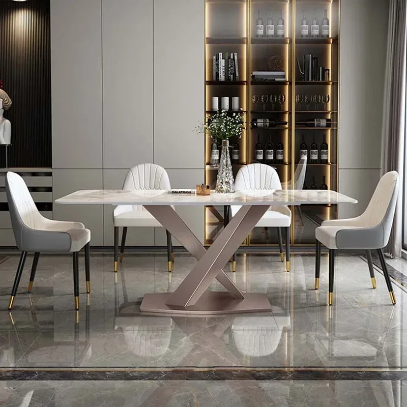 Mesa rectangular con patas de metal para sala de estar, mesa de comedor moderna de lujo para restaurante, diseño nórdico, muebles de cocina Tavoli Da Pranzo