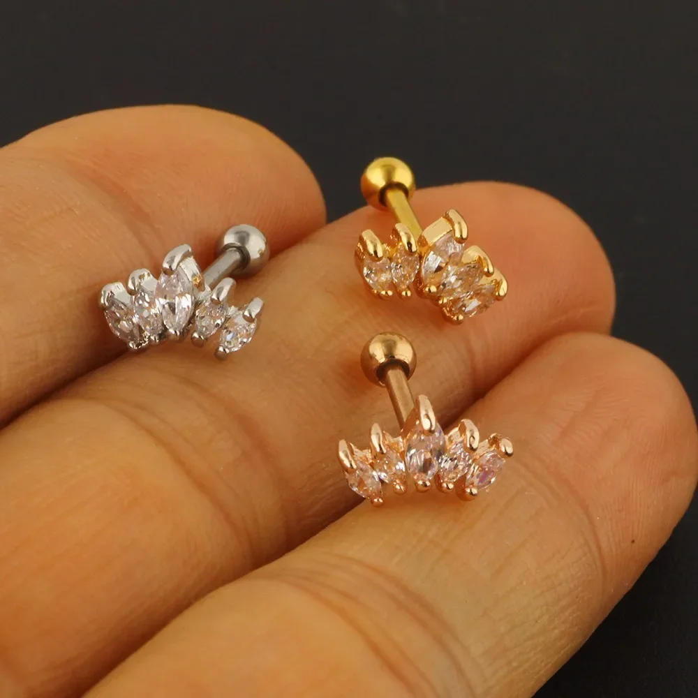 Charm Trendy 5 Zircons Irregular Arrange Stainless Steel Ear Bone Nail Screw Puncture Stud Earrings for Women Jewellery Gift