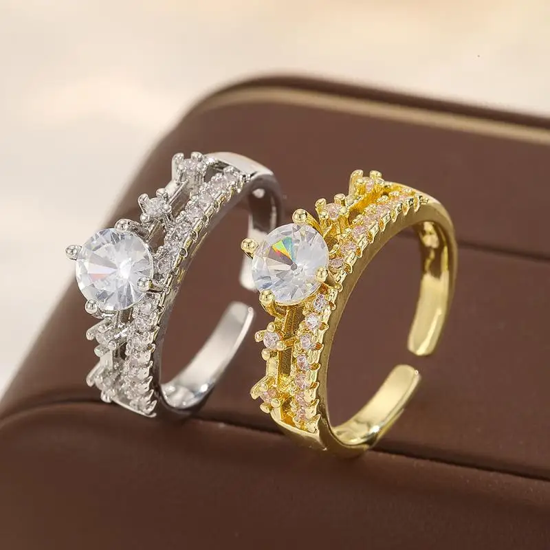 2 Crystal Double Layer Butterfly Mermaid Tail Adjustable Ring Open Stackable Gift For Friends