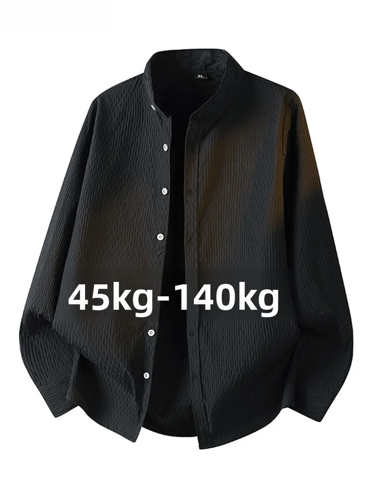 

Мужская свободная рубашка с длинным рукавом, повседневная, с воротником-стойкой, модная, весенне-осенняя верхняя одежда из полиэстера, не мнется