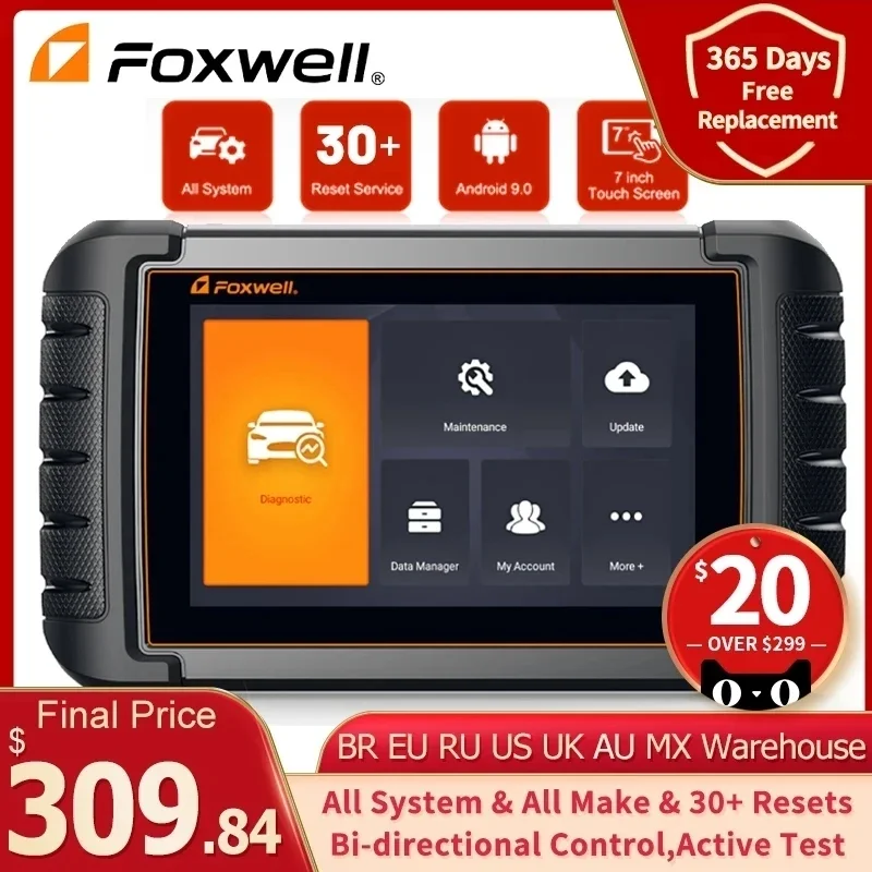 

Foxwell NT809 OBD2 Automotive Scanner Professional All System IMMO A/F 30 Reset Bi-directional OBD Car Diagnostic Tools PK MK808