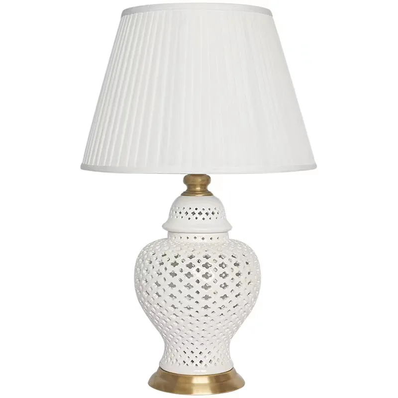 

Customized Hollow Temple Jar Luxury Bedside Lamp White Ceramic Desk Lamp, Modern Light Emitting Diode Electric Modern 80 Round M