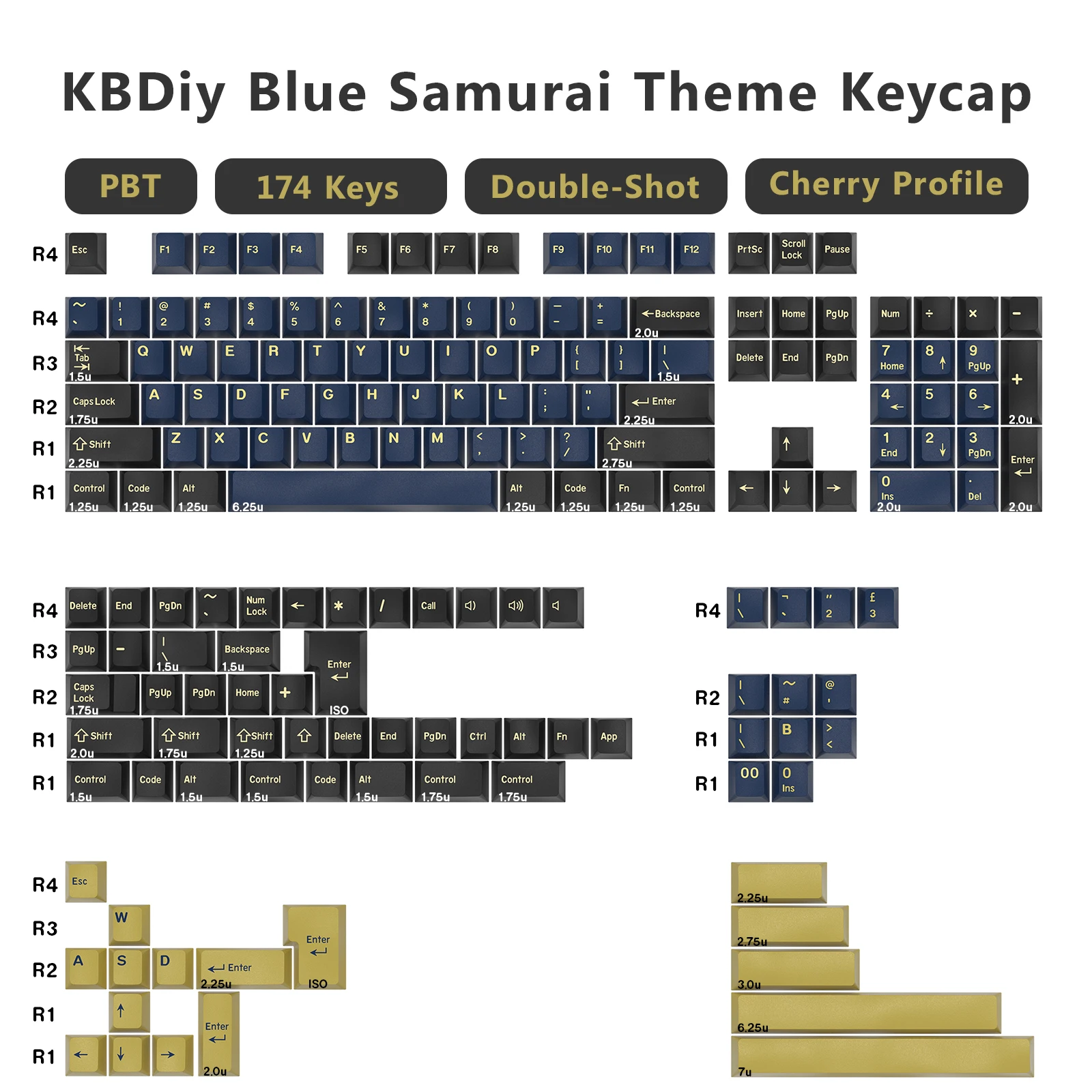 KBDiy GMK الأزرق الساموراي Keycap الكرز الشخصي مزدوجة النار PBT ISO كيكابس للاعبين مجموعة لوحة المفاتيح الميكانيكية الألعاب نقطة مفتاح كاب