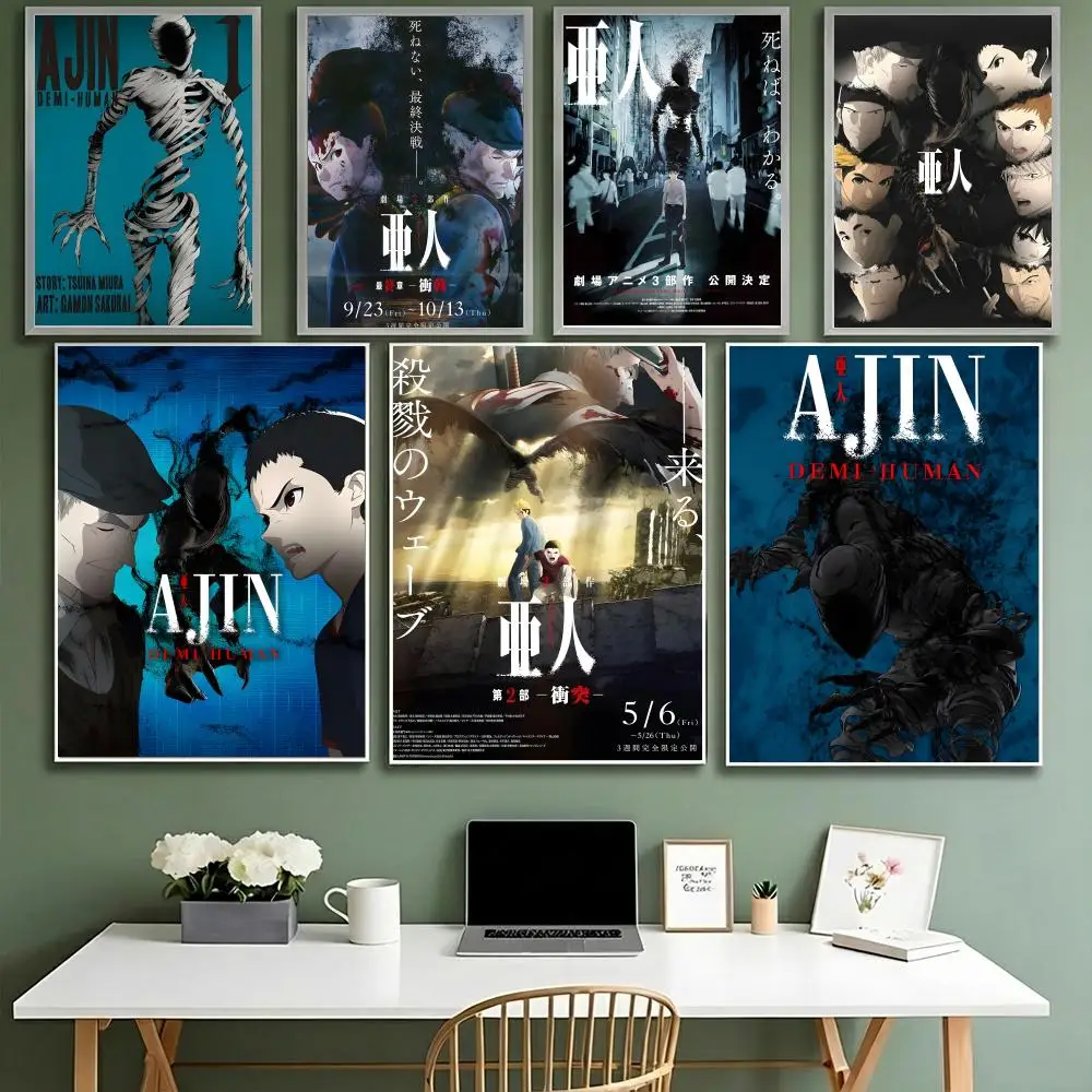 Póster de ciencia ficción anime Ajin Demi-humano HD impermeable de alta dureza autoadhesivo decoración de pared Universal
