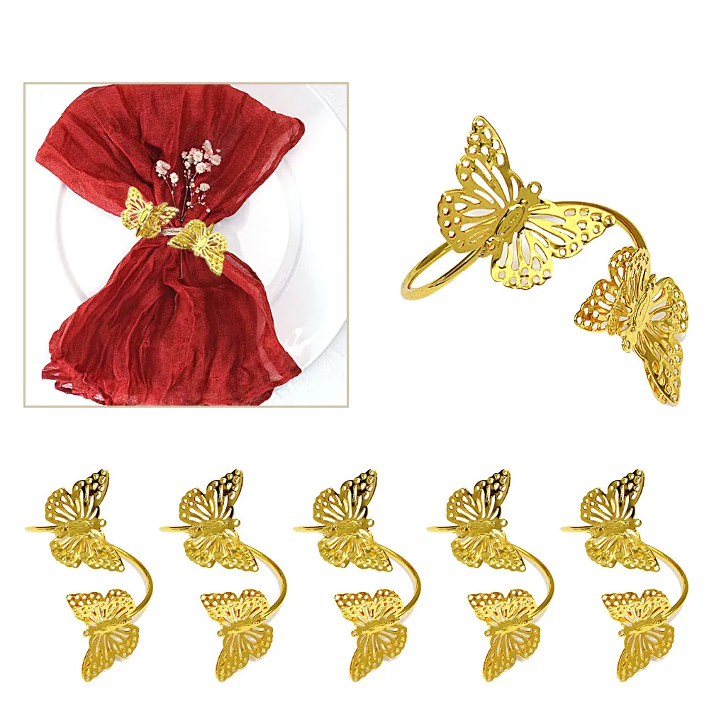 

20Pcs Butterfly Napkin Rings Gold Silver Napkin Ring Holder for Wedding Christmas Dining Table Decorations