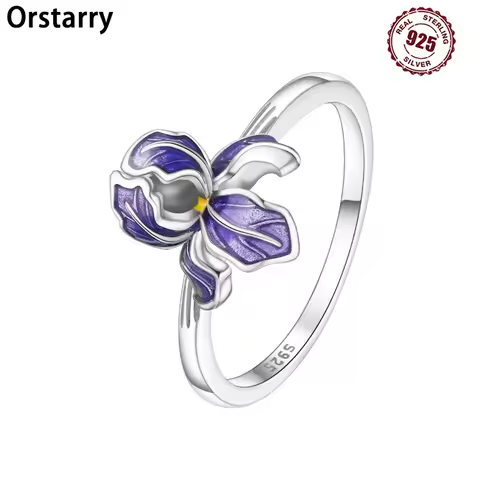 Orstarry S925 Sterling Silver Purple Iris Flower Closed Ring For Women Original Finger Ring Jewelry Party Fine Trendy Gifts