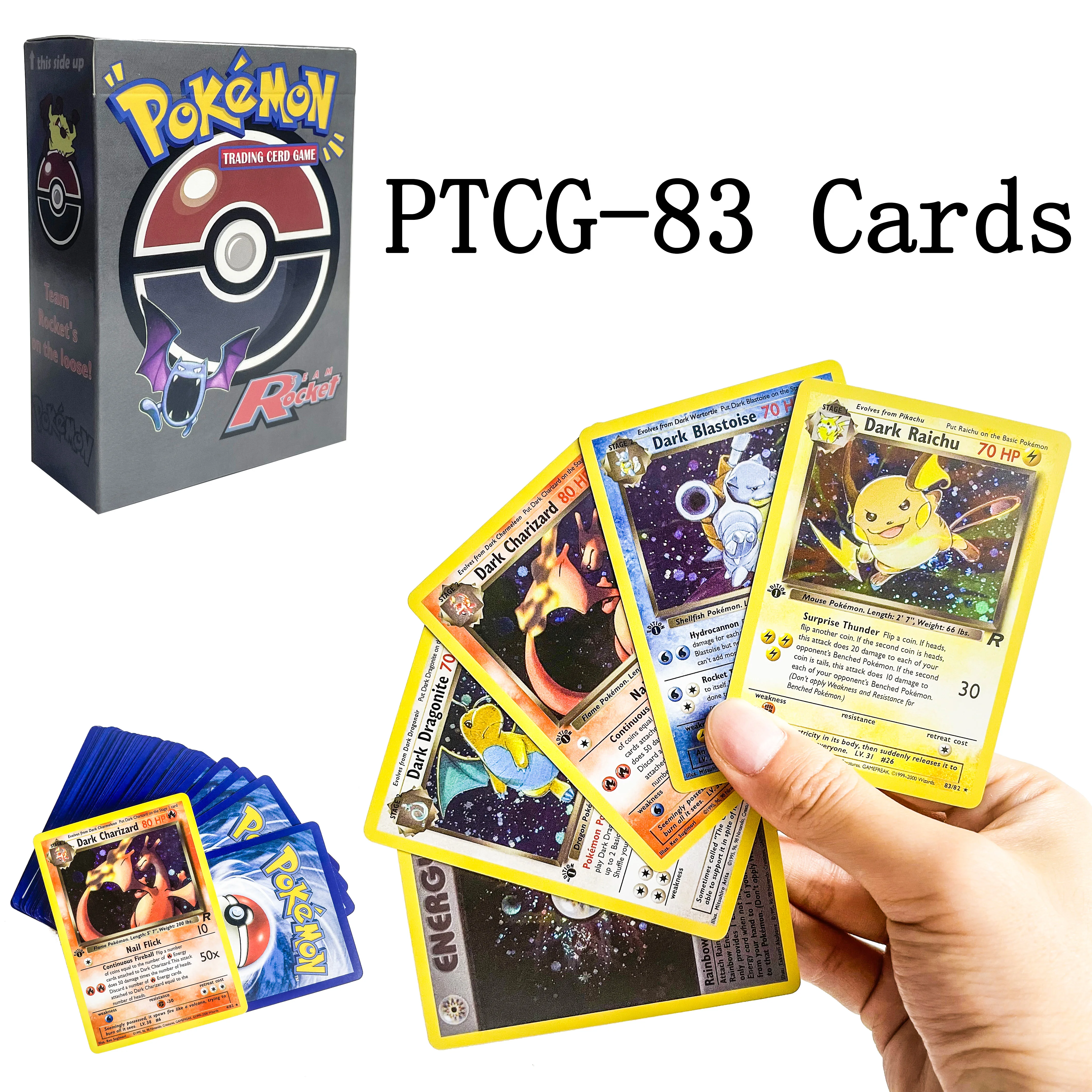 Карты PKM PROXY Team Rocket Весь набор 83 карт Charizard Blastoise Dragonite Raichu TCG Игры Весь набор коллекционных карточек