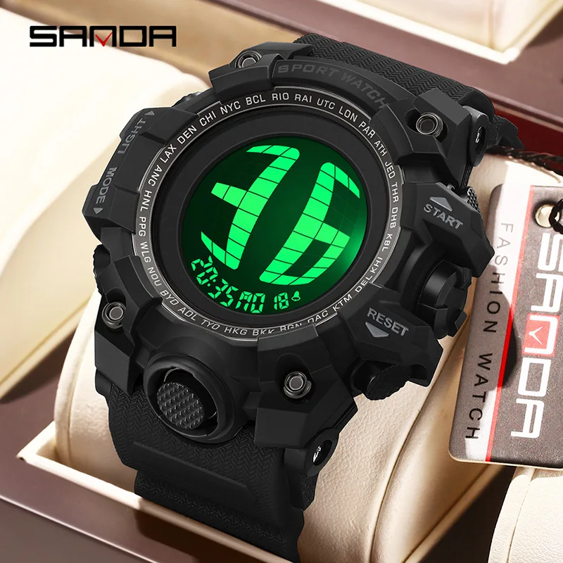 SANDA 2200 Fashion Sports Electronic Watch 5ATM Waterproof Night Light Multi functional Timing Watch for Men and Women