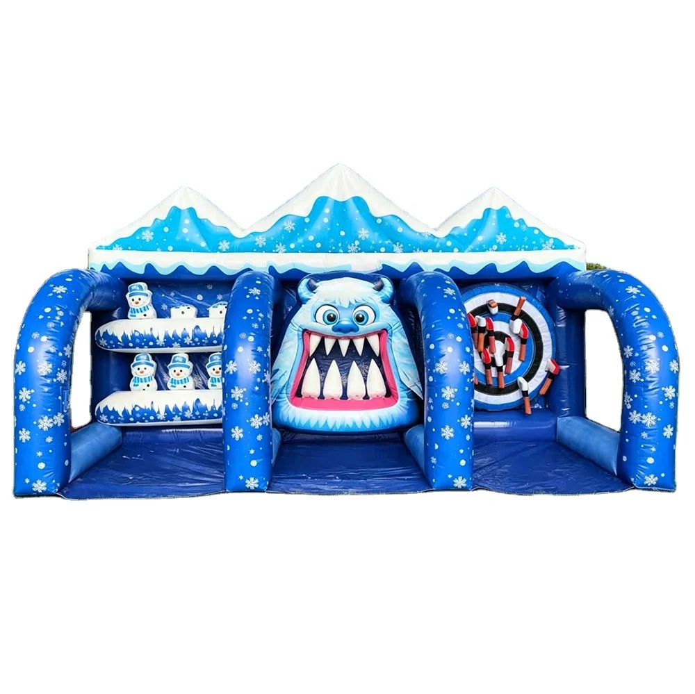 3 in 1 Inflatable Carnival Game Booth, Christmas Axe Throwing Ball Darts Challenge, Interactive Party Sports Games