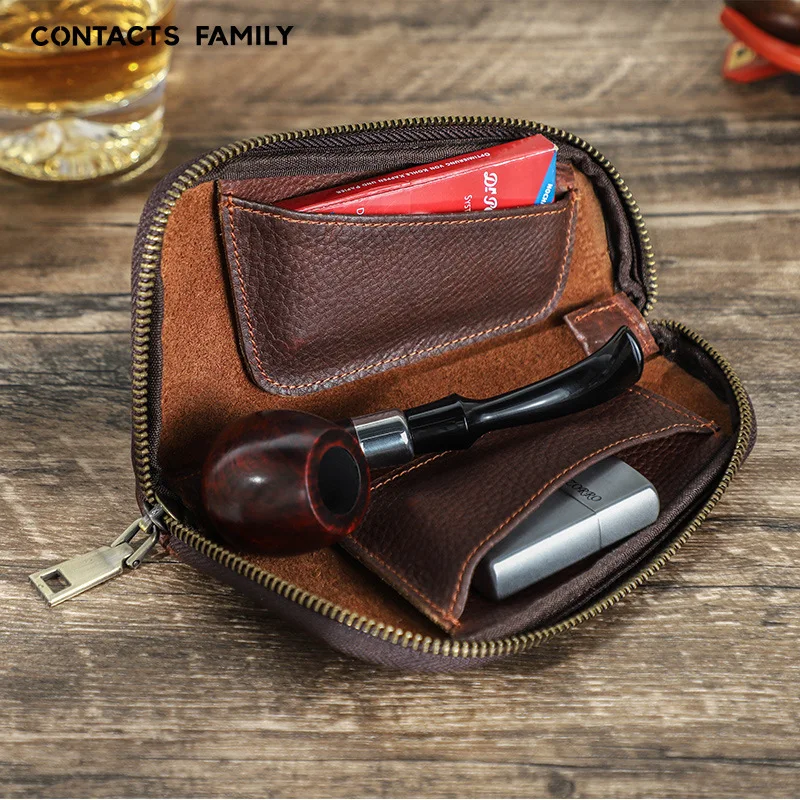

Retro Genuine Leather Pipe Case Classic Worn-In Look Tobacco Organizer for Cigars And Smoking Accessories Storage