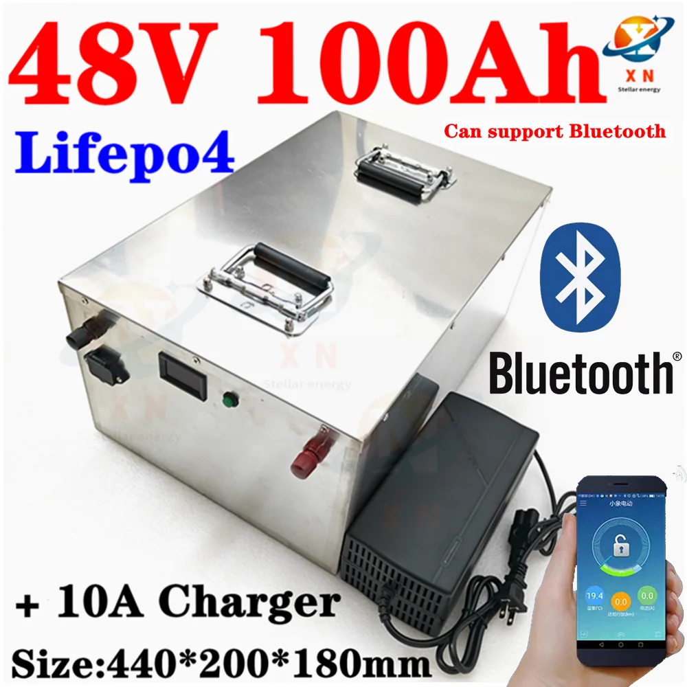 

48v 100ah Lifepo4 battery with BMS for 7000W agricultural machine tricycle motorcycle boat car scooter ebike +10A charger