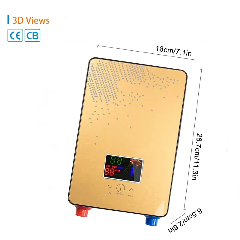 Portable Button-type Big Screen Design Instant Electric Shower Water Heaters