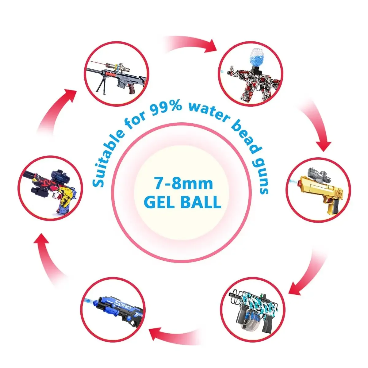 Cuentas de agua para balas de 7-8mm, accesorios de juguete compatibles con pistola de bolas de salpicaduras