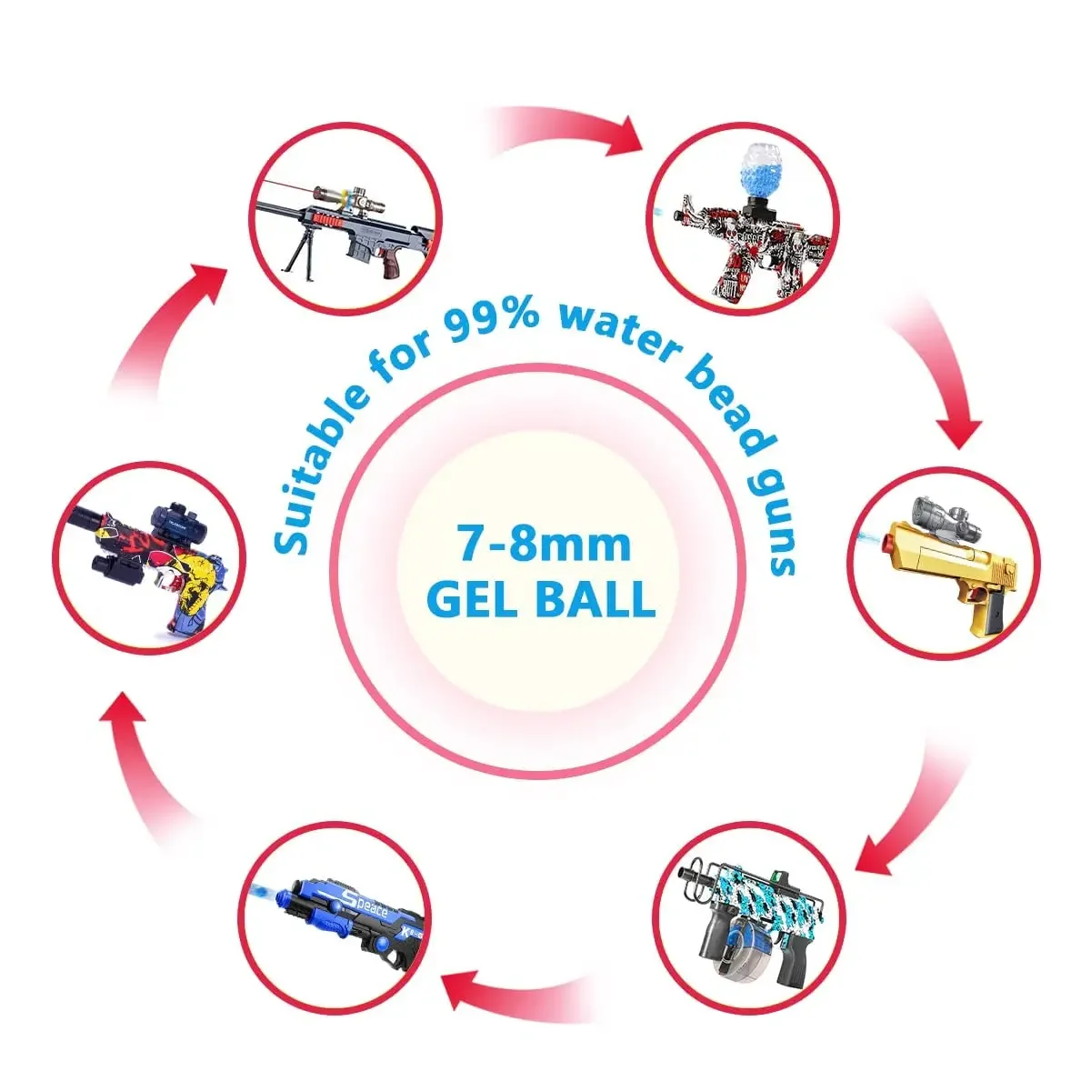 Gel Splatter Water Blaster Gun Ammo BB Gel Paint Ammo Non Toxic Water Gel Splater 7-8mm Soft Water Crystal Bullets Beads