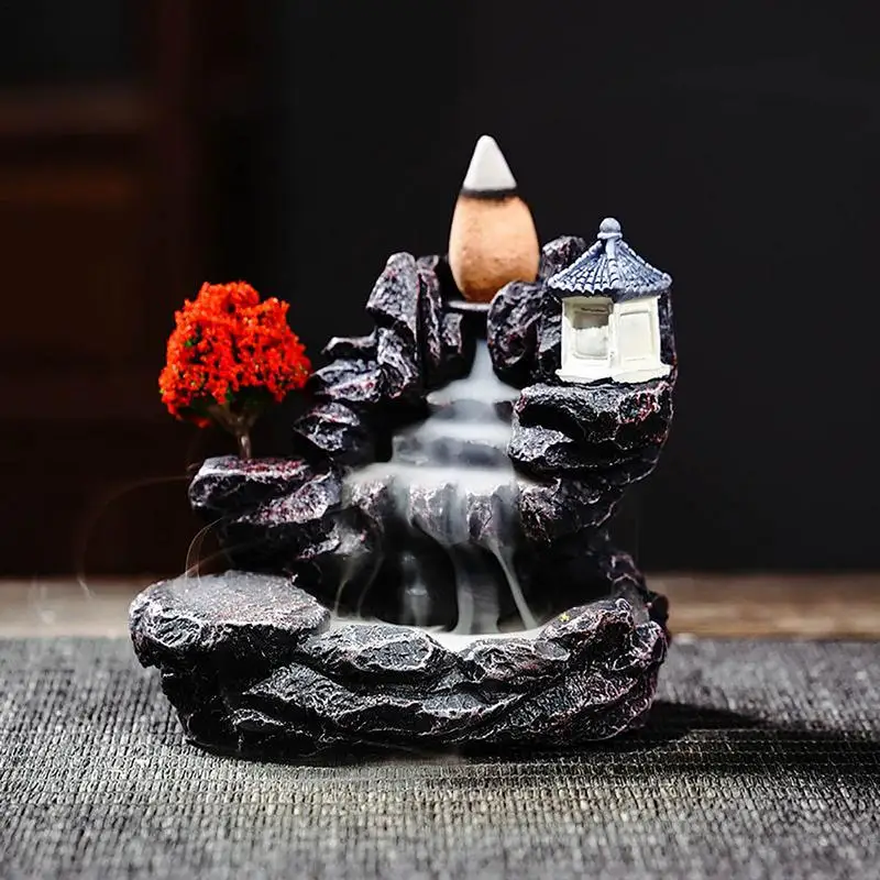 Ceramic Backflow Incense Holder Handcrafted Resin Censer Stand Waterfall Incense Burner for Home Office Yoga Ornament Decoration