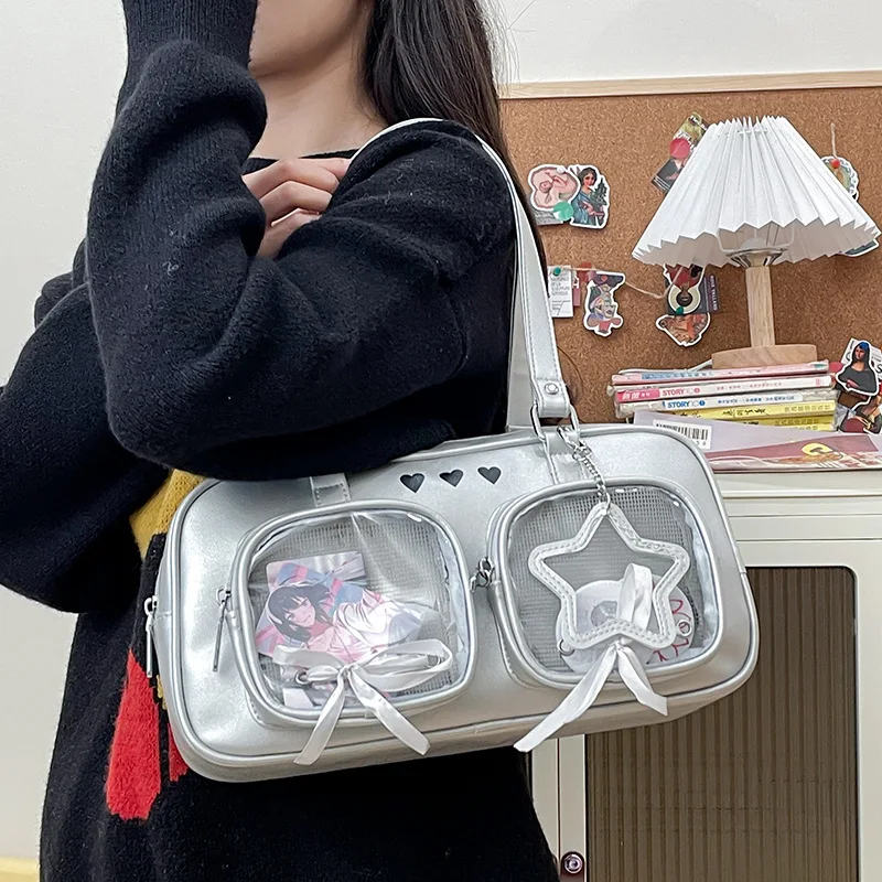 New Niche Design JK Uniform Ulzzang Shoulder Bag for Girls Y2K Cartoon Handle Bag Women's Bow Harajuku Cute Ita Bag