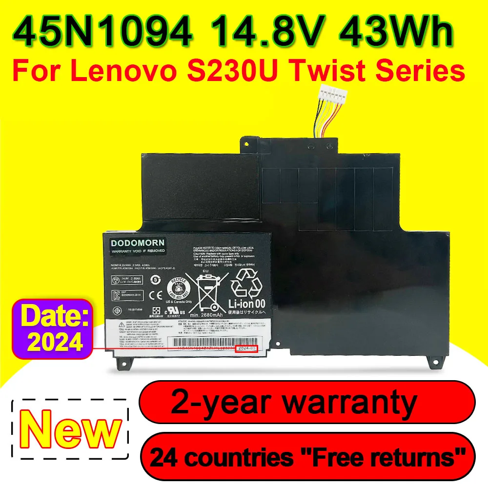 For Lenovo S230U Twist Rotating Screen Series Laptop Battery 45N1095 45N1094 45N1093 45N1092 45N1168 45N1169 14.8V 43Wh 2900mAh