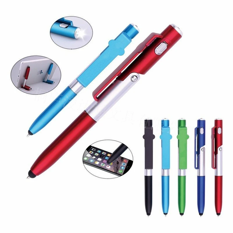 4 In 1 Multifunction Ballpoint Pen LED Light Touch Screen Stylus Foldable Phone Stand Holders For iPhone iPad Tablet Smartphones