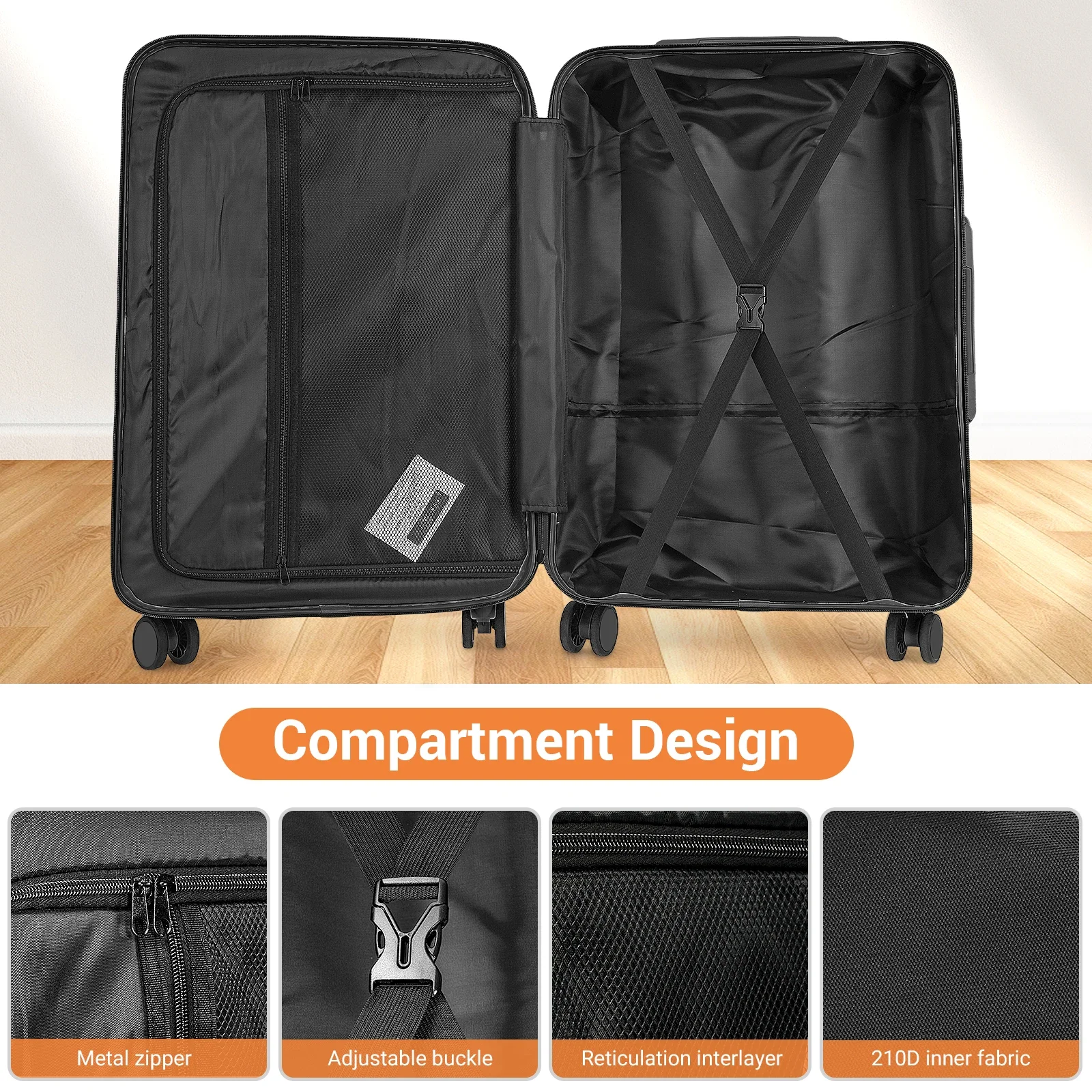 4 Piece Luggage Sets, Travel Suitcase, Large Capacity Lightweight Luggage Sets with cosmetic bag Spinner Wheels, for Business, T