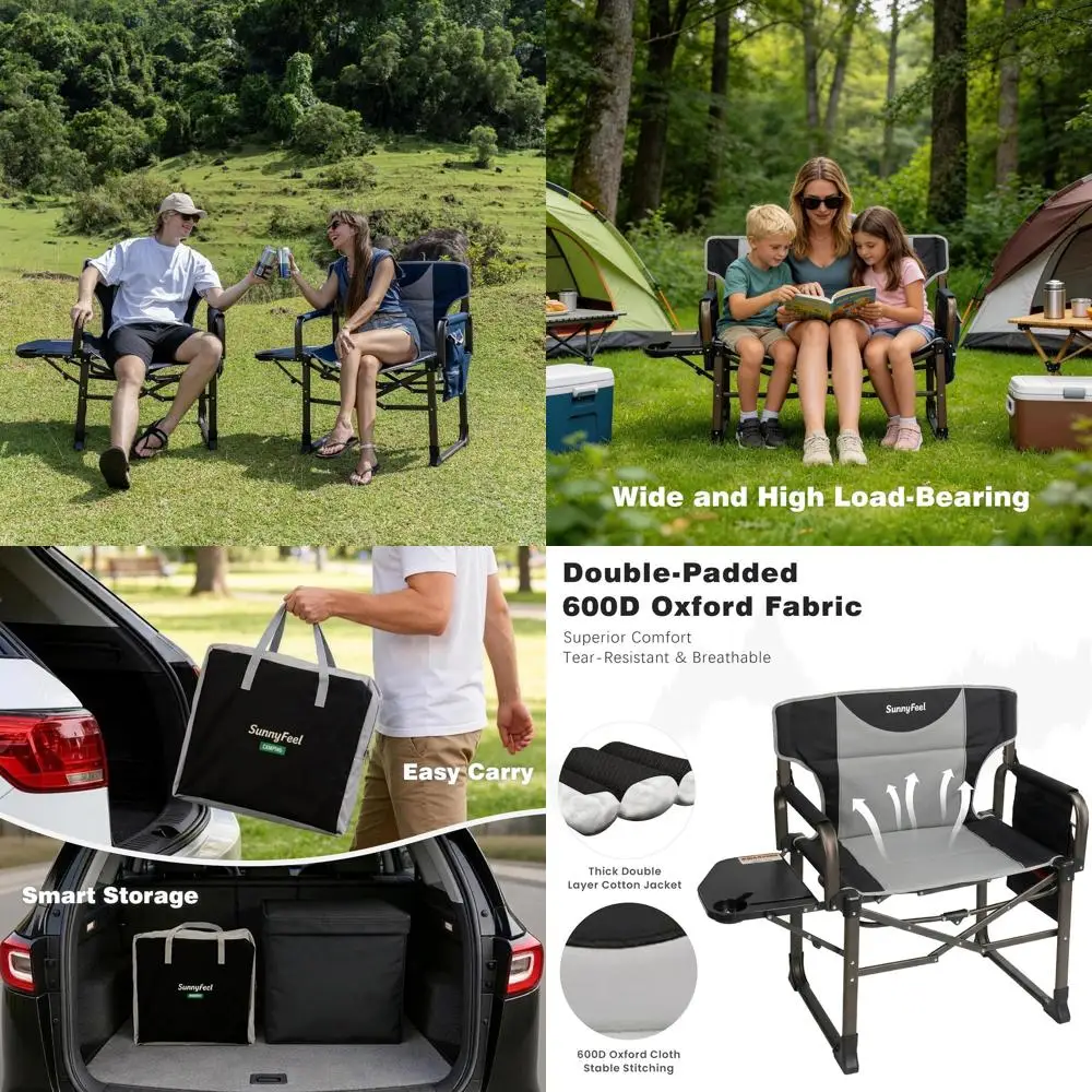 

Портативное складное кресло для взрослых - выдерживает нагрузку до 600 фунтов, с боковым карманом и столиком, идеально подходит для пляжа, рыбалки, пикников и активного отдыха на природе.
