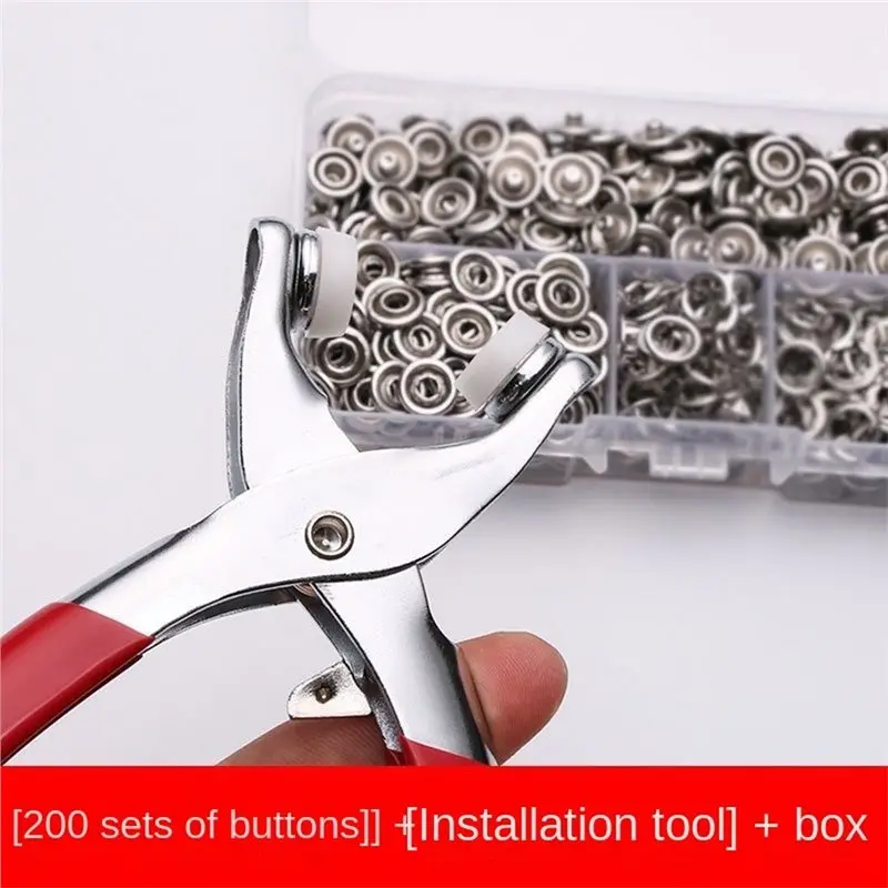 A63K-200 Sets Silver Metal Snap Button Kit With 9.5Mm Snap Fasteners Kit For Clothing Sewing