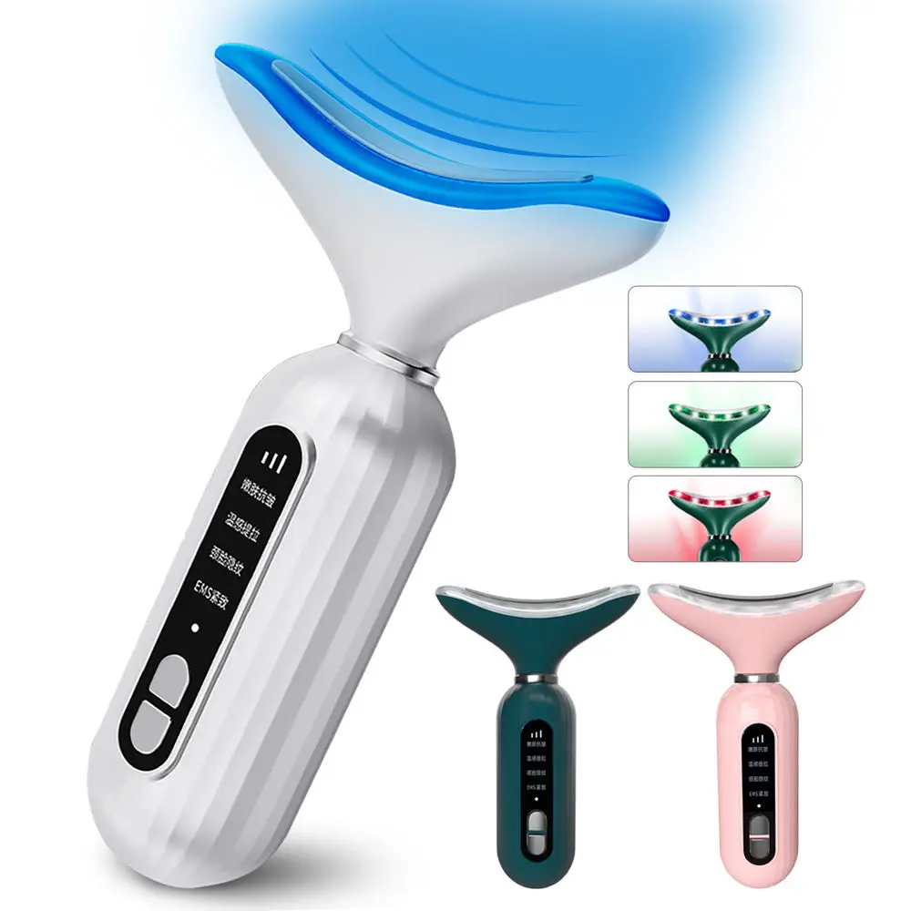 

3 Colors Led Neck Face Beauty Device Photon Therapy Skin Tighten Reduce Double Chin Anti Wrinkle