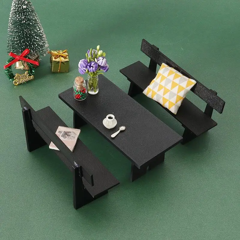 1 pezzo di casa delle bambole in miniatura tavolo nero e sedia mobili modello scena decorazione oggetti di scena accessori per casa delle bambole