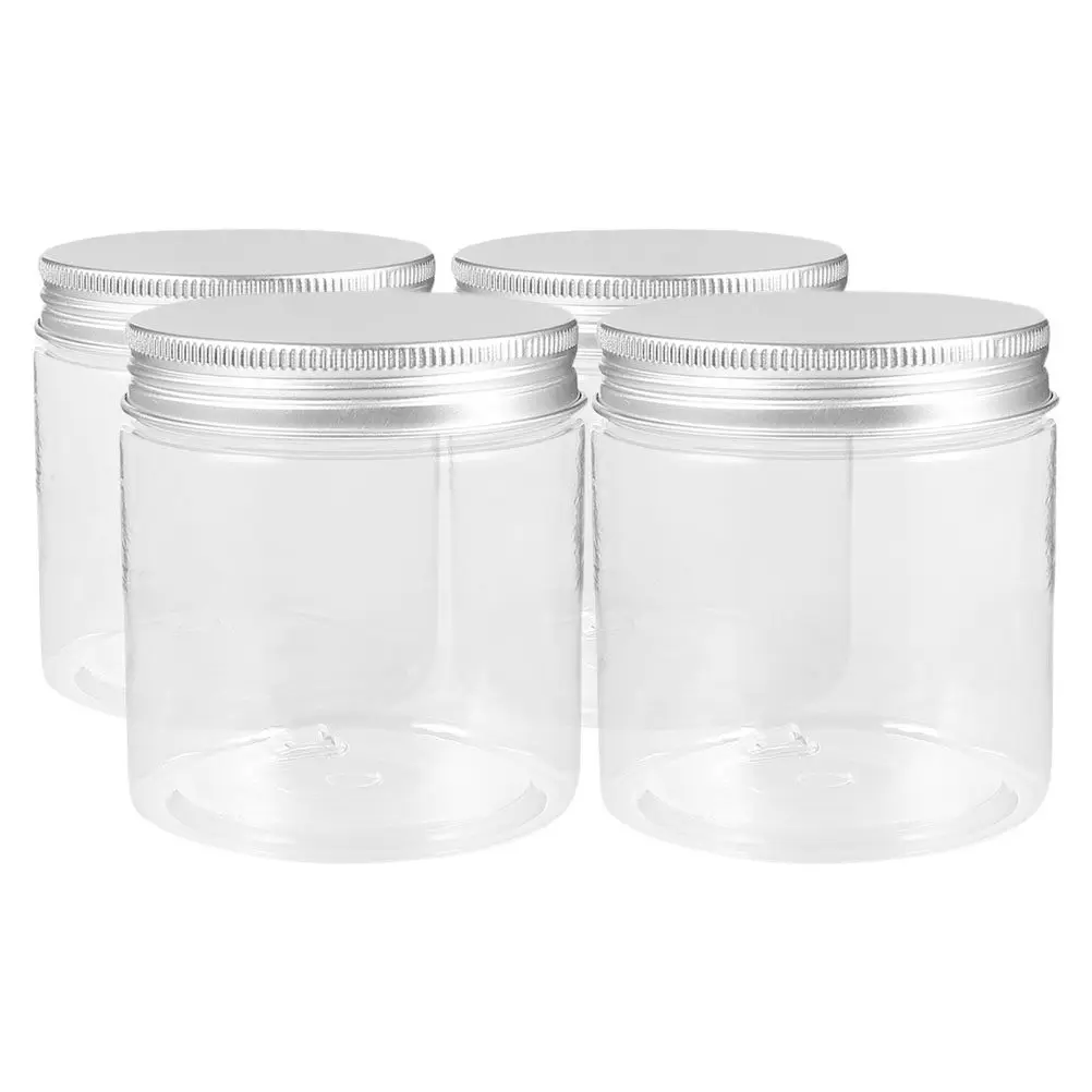 4Pcs Clear Plastic Jars Silver Aluminum Lid Mini Wide Mouth Containers Cylinder Food Storage Canisters Kitchen Candy Dry Food view 4