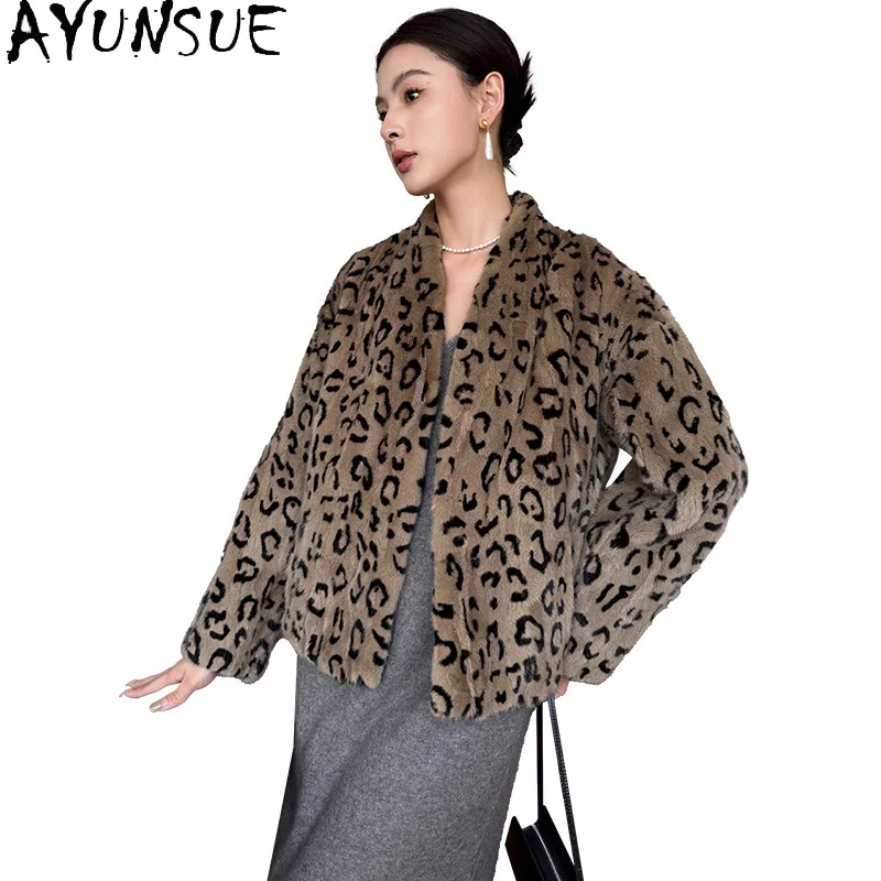 AYUNSUE Luxury Mink Fur Coat Women Real Fur Coats V-neck New in Outerwears Winter Jackets Womens Clothing 2025 Шуба Женская