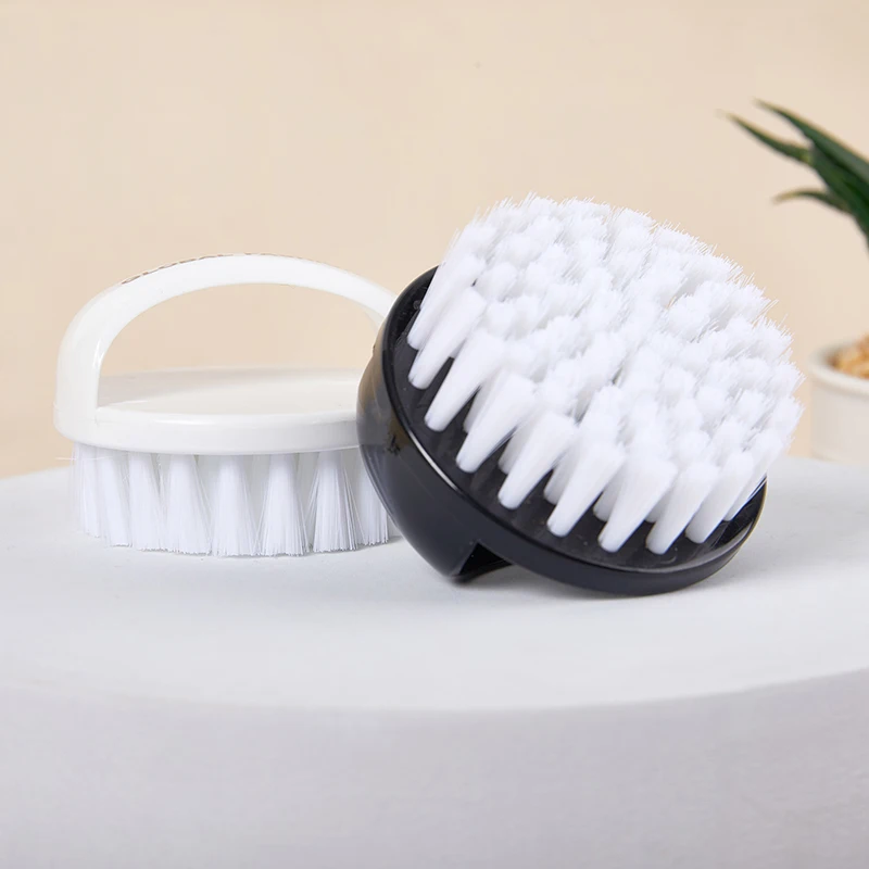 Nail Art Pedicure Soft Remove Dust Nail Brush Plastic Round Cleaning Scrubbing File Tools Black White Manicure Finger Care Salon