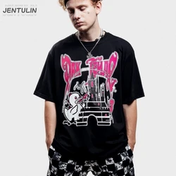 Harajuku Oversized Men's T-Shirt Korean Fashion Goth Cartoon Graphic Print Y2k Tops Cotton Streetwear Short Sleeve Tees Clothing