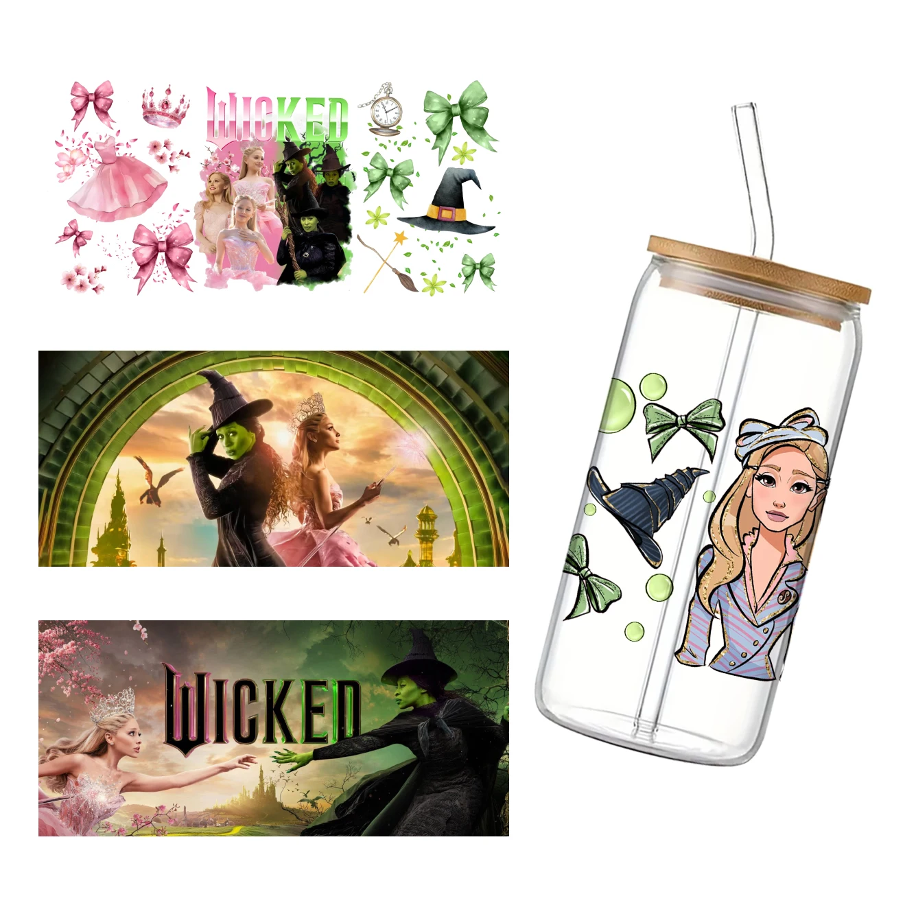 Nieuwe Collectie Film Hotsale Wicked UV DTF Sticker Waterdichte Decals Voor 16 oz Glazen Cup Wrap Stickers 11*24 cm