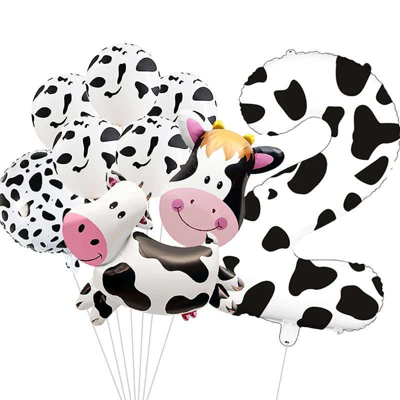 Set di palloncini con numero di stampa mucca animale da fattoria 1-9 palloncino ad elio digitale grande per bambini adulti decorazioni per feste di