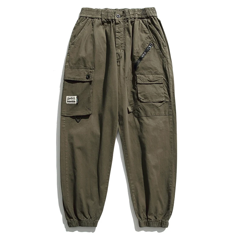 Pantalones Cargo de cintura alta para hombre, ropa de trabajo recta, ajustada, informal, a la moda, de calle