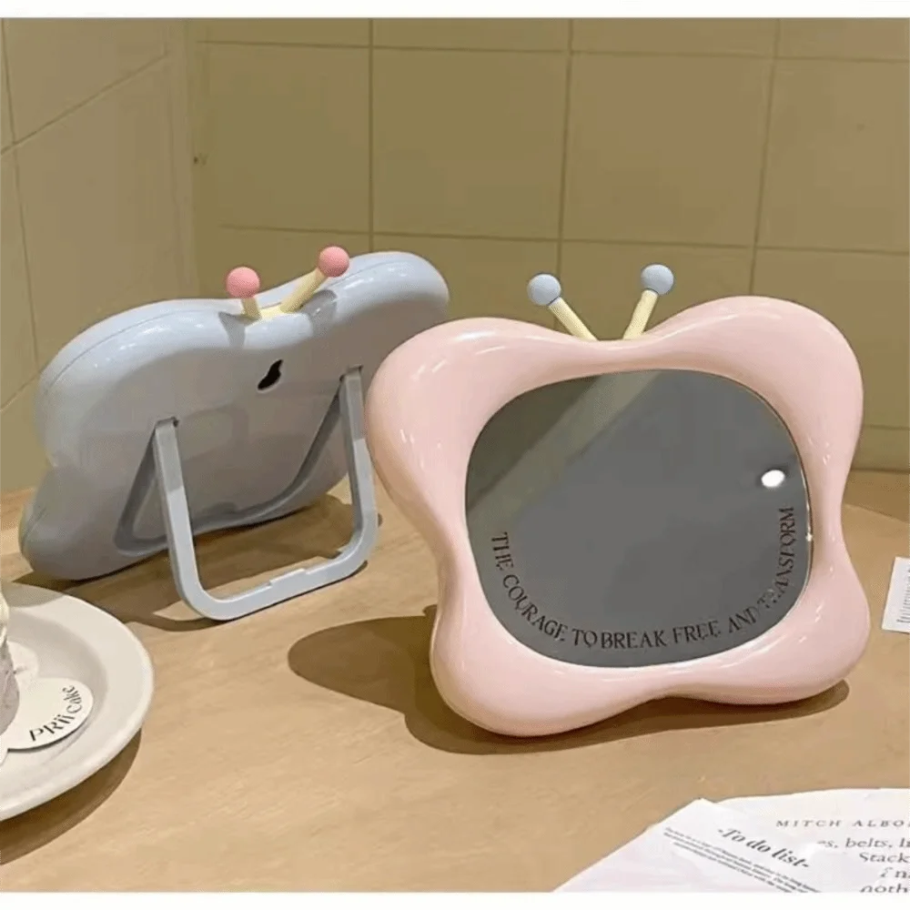 Cute House Shape Makeup Mirror Wall-mounted Tabletop Dressing Mirror Portable with Stand Beauty Mirror