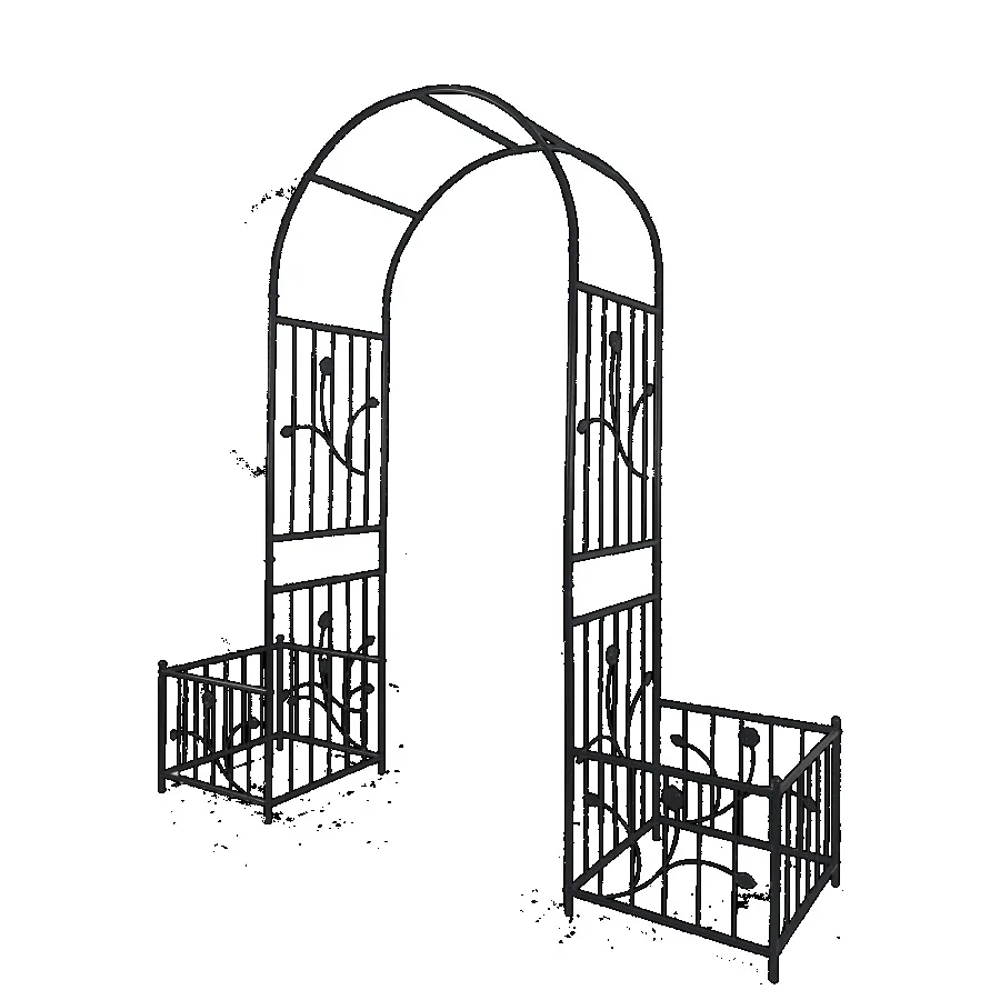 

Металлическая садовая арка с двумя подставками для растений, ширина 79,5 дюйма x 86,6 дюйма, высокая опора для растений, розовая арка, уличная, черная