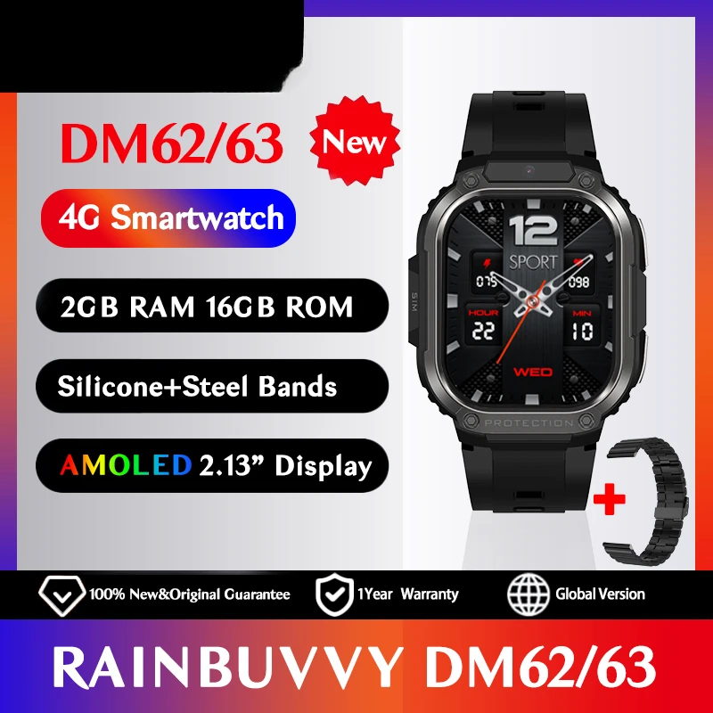 

2024 DM62 DM63 Smart Watch 4G Netcom 2GB RAM 16G ROM 2.13 HD AMOLED Screen Supports SIM Wifi Camera Android 8.1 Ideal for Sports