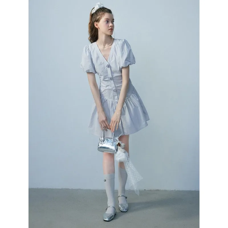 

2024 Fashionable French Style Gentle Wind Bubble Sleeve Dress Summer New Fashionable Flower Short Skirt Looks Thin A-line Skirt