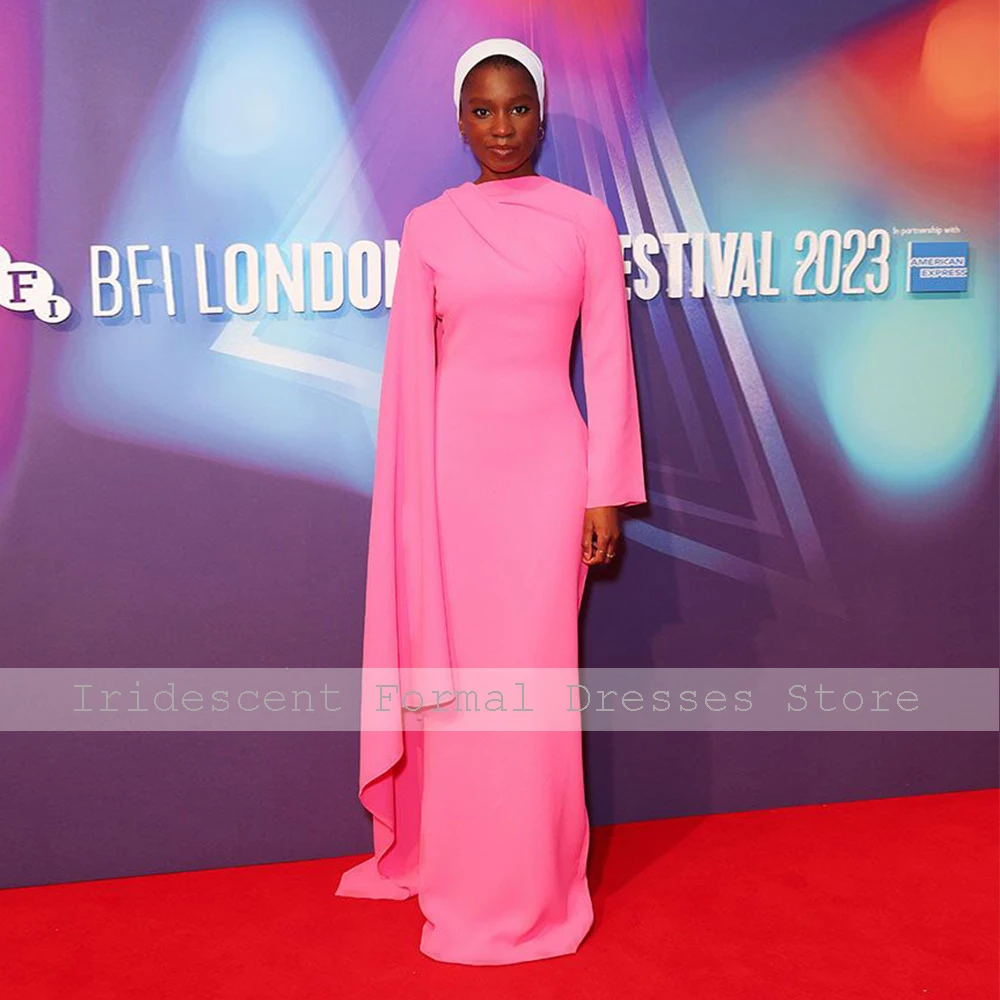 ชุดราตรีเจียมเนื้อเจียมตัว O คอยาวแขนยาวคอลัมน์ชุดราตรีสําหรับผู้หญิง 2025 Draped Elegant Celebrity Dresses ยาว