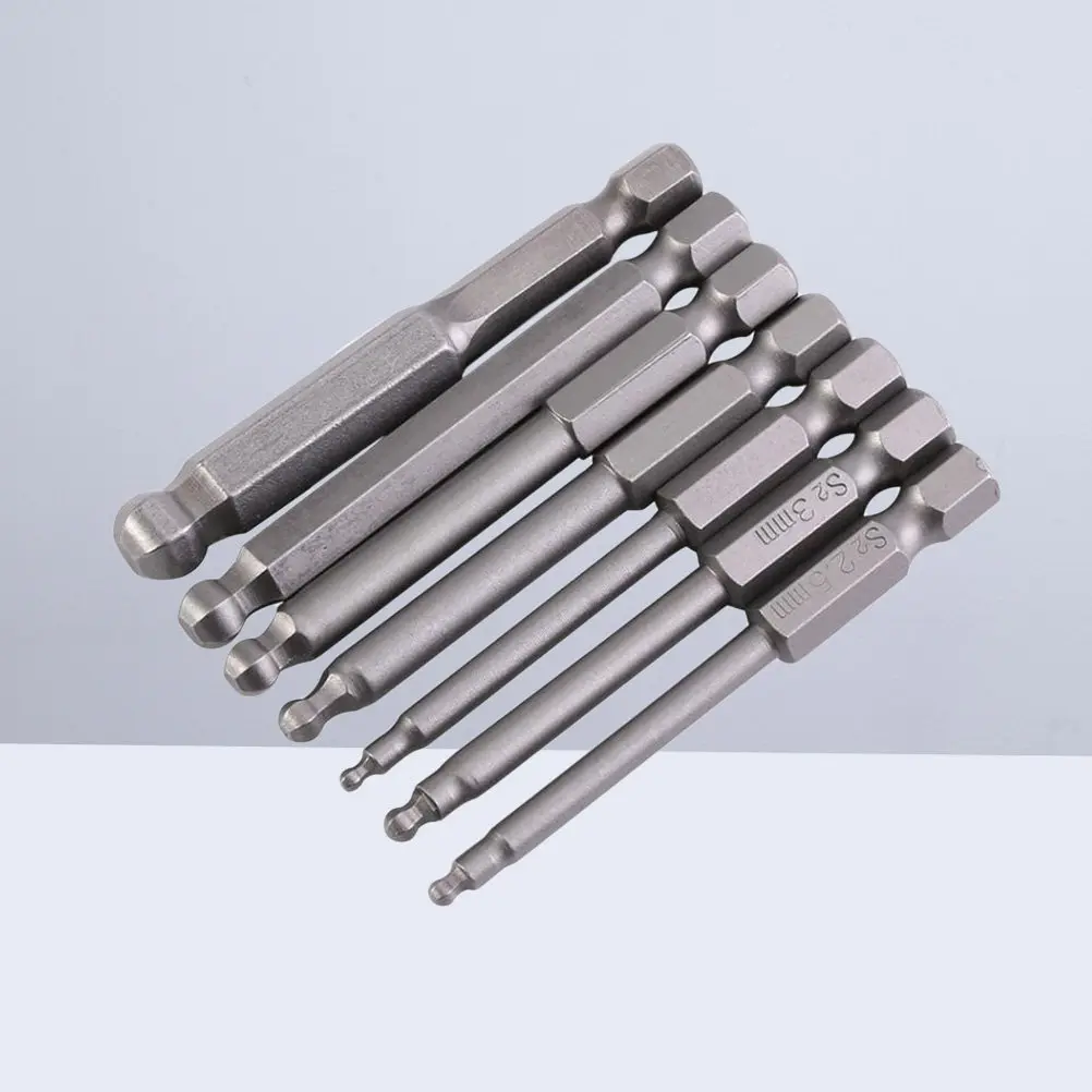 

7 pcs Ball End Screwdriver Bits 2Mm 2.5Mm 3Mm 4Mm 5Mm 6Mm 8Mm 65Mm Length High-Quality Steel Magnetic Hex Shank For Electric
